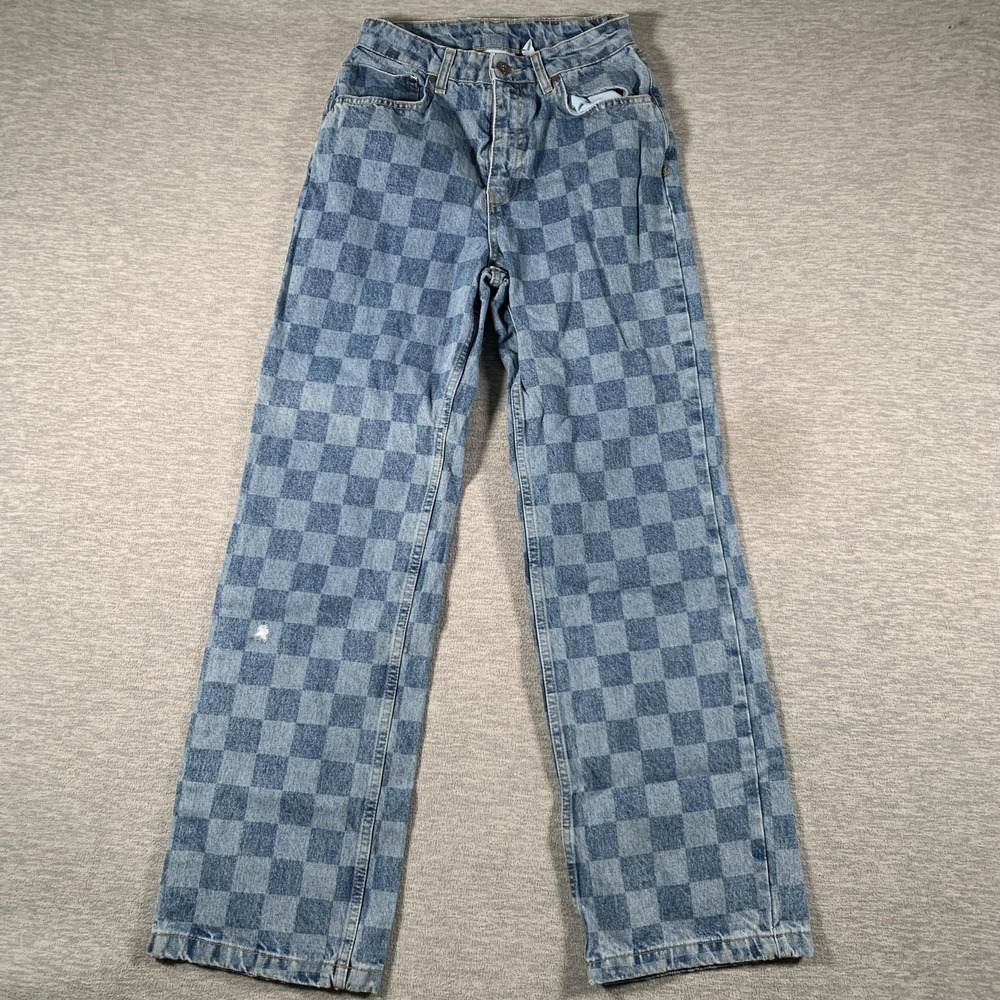 Ragged Jeans Jeans Womens‎ 26 Blue Checkerboard High Rise Straight Leg Denim